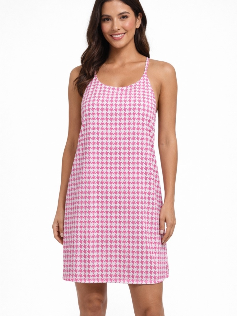 Pink Houndstooth Mini Dress Preppy Tenniscore Country Club Summer S